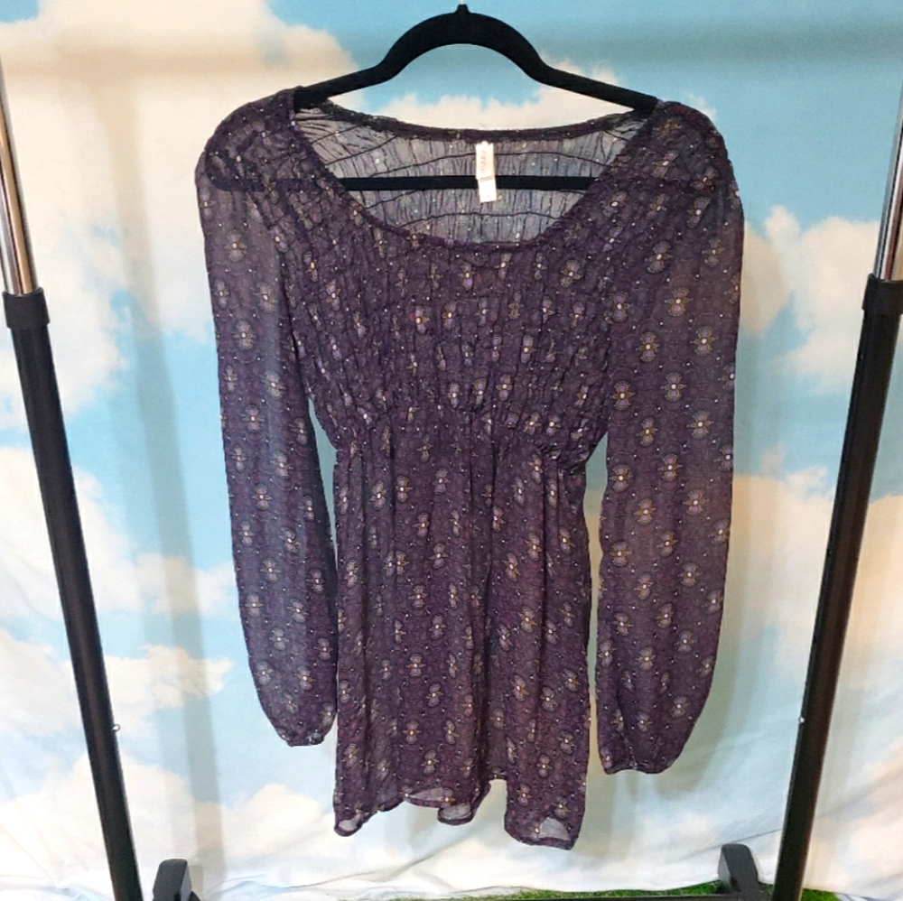 Sheer Long Sleeve Boho Mini Dress